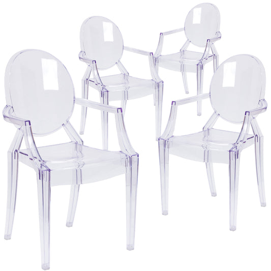 Flash Furniture Max 4 Pack Ghost Chair with Arms in Transparent Crystal