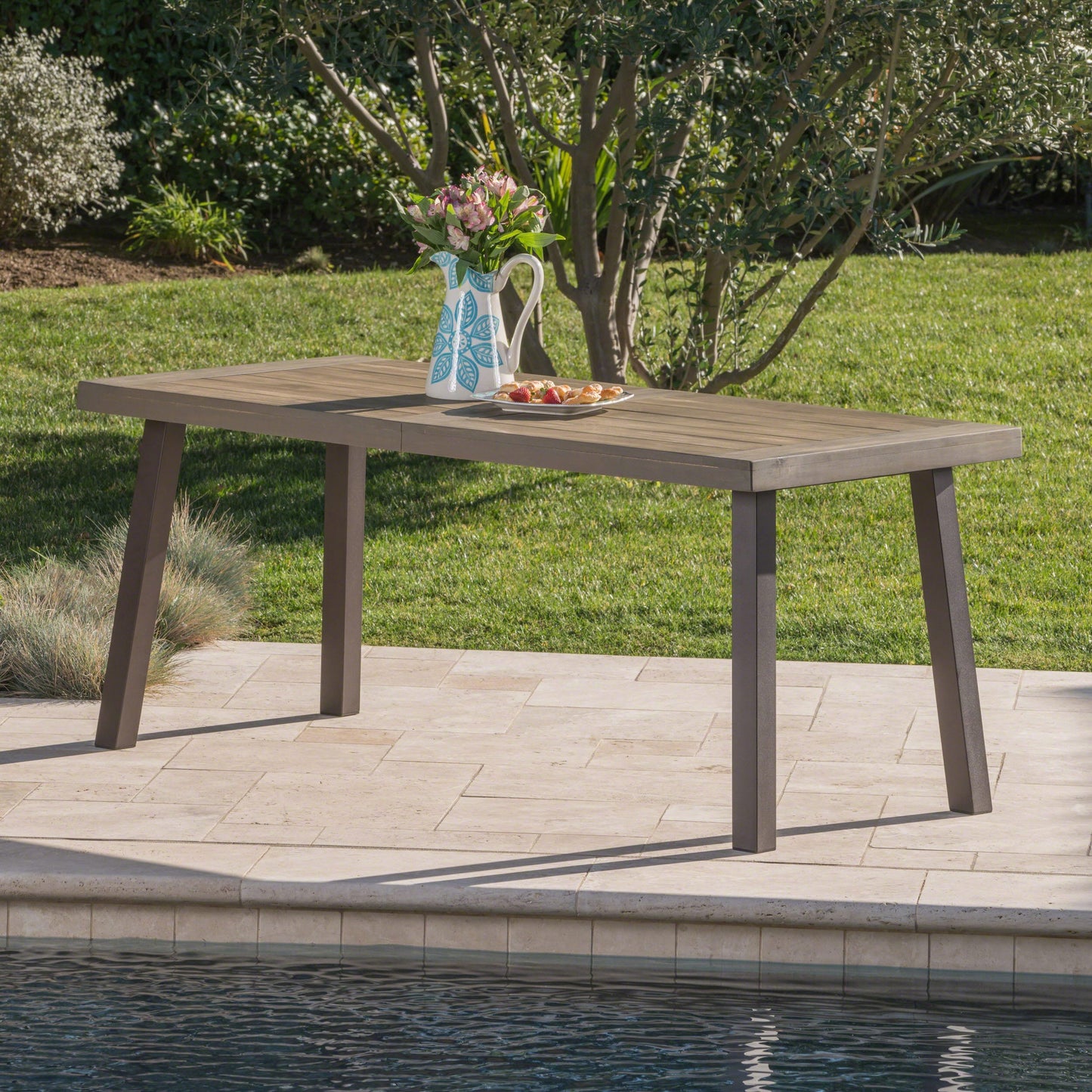 Christopher Knight Home Della Outdoor Grey Finished Acacia Wood Dining Table with Rustic Metal Legs