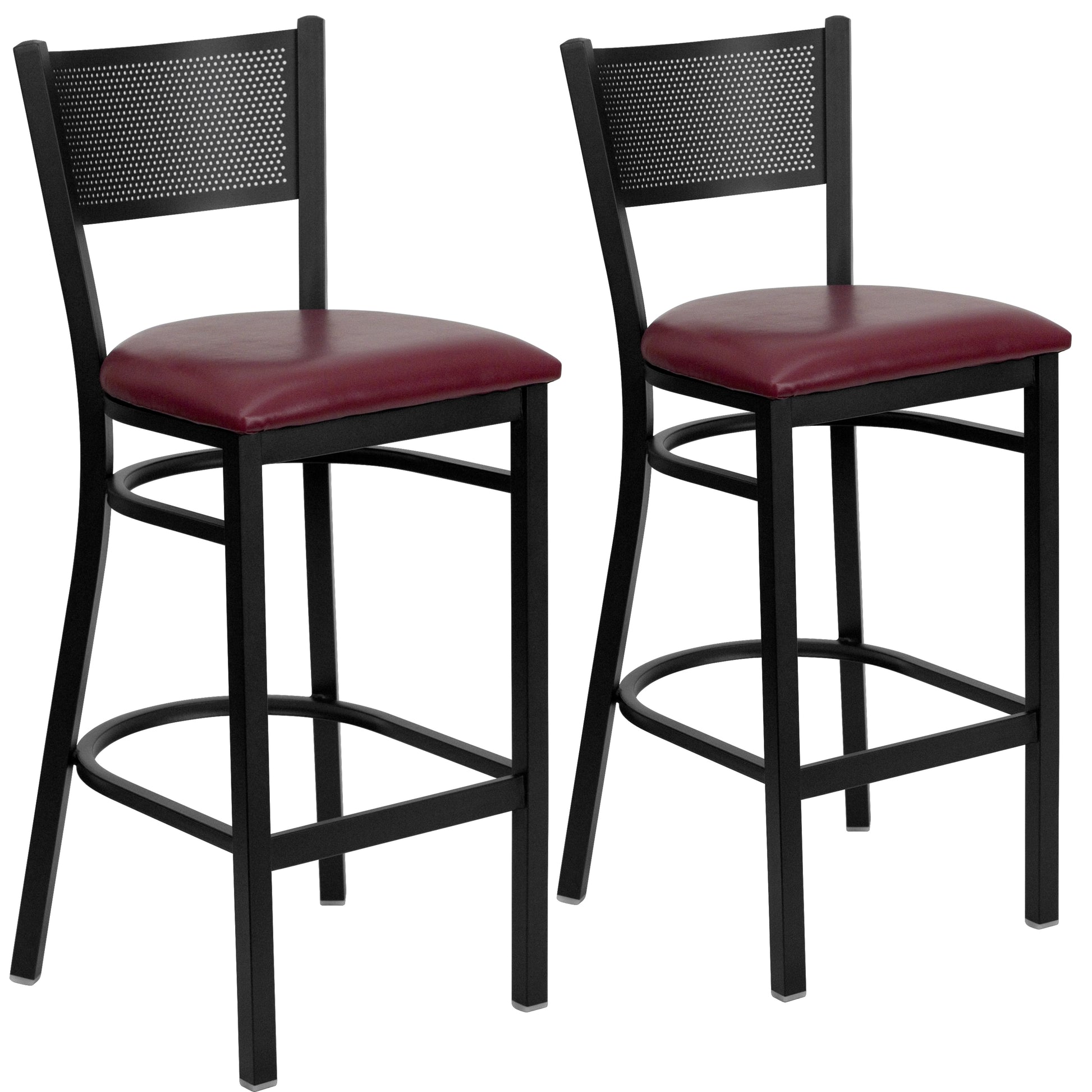Flash Furniture 2 Pk. HERCULES Series Black Grid Back Metal Restaurant Barstool - Burgundy Vinyl Seat