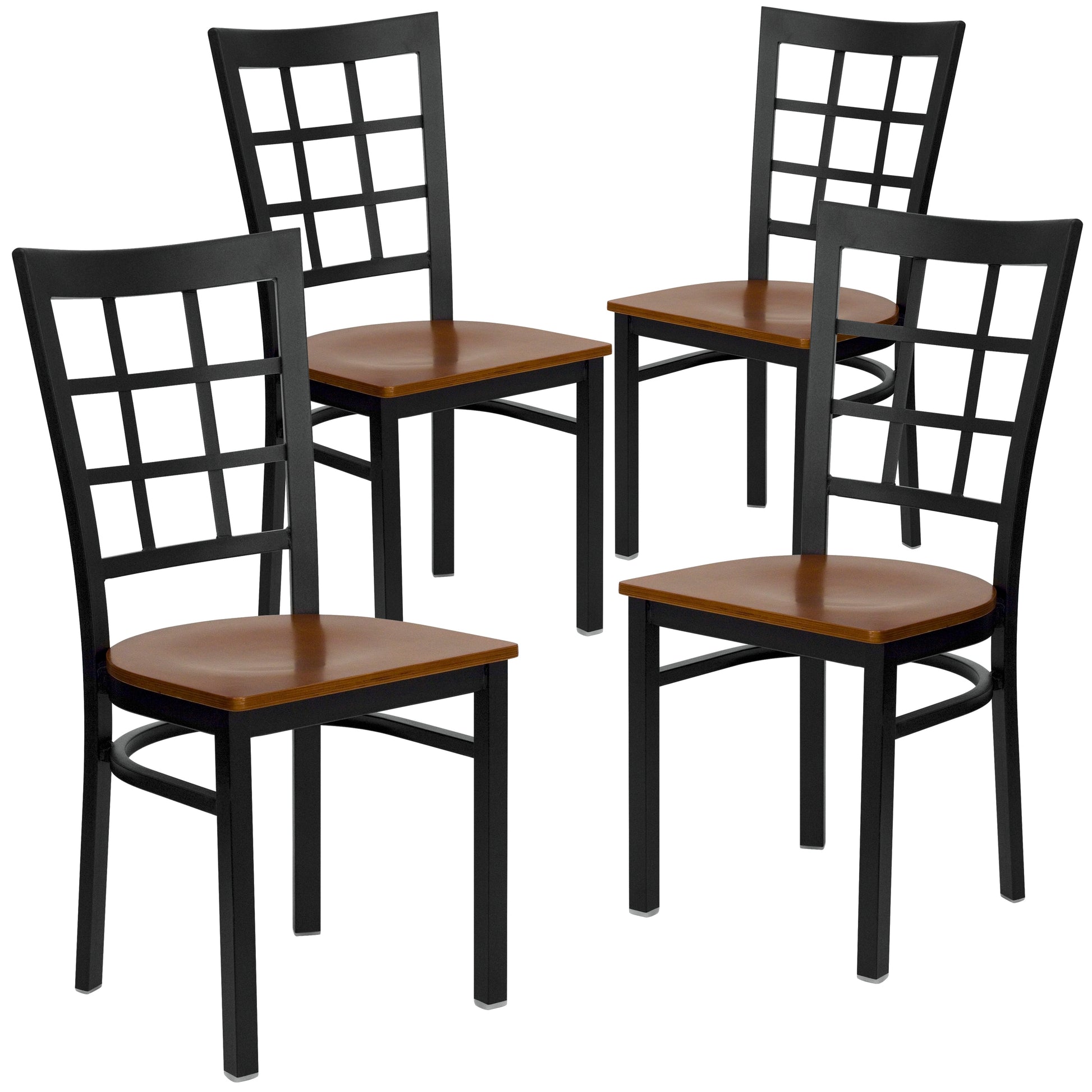 Flash Furniture 4 Pk. HERCULES Series Black Window Back Metal Restaurant Chair - Cherry Wood Seat