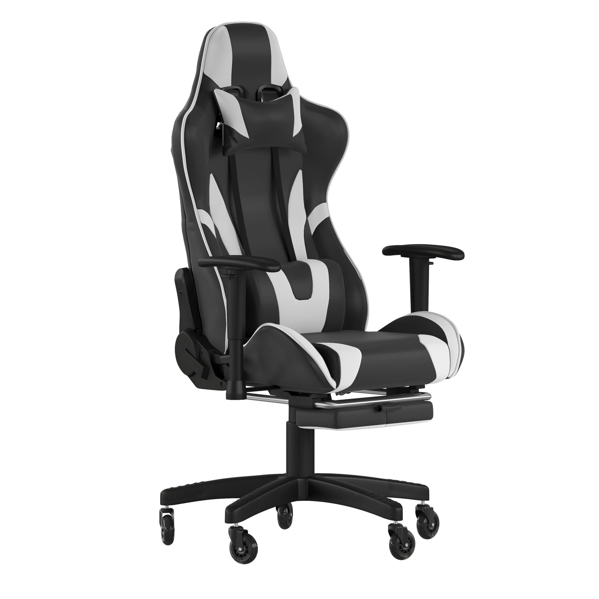Flash Furniture X30 Gaming Chair Racing Computer Chair with Reclining Back; Slide-Out Footrest; and Transparent Roller Wheels in Black LeatherSoft
