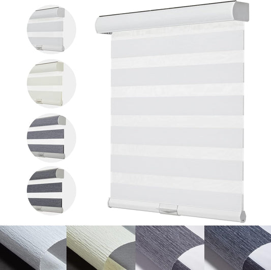 Persilux  Custom Size Cordless Zebra Blinds for Windows with Jacquard Pattern Roller Shades Light Filtering Sheer Window Shades for Home Office and Door White