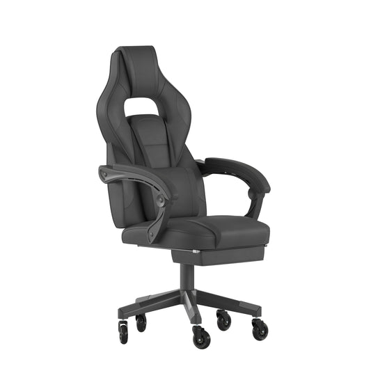 Flash Furniture X40 Gaming Chair Racing Computer Chair with Fully Reclining Back/Arms and Transparent Roller Wheels; Slide-Out Footrest; - Black