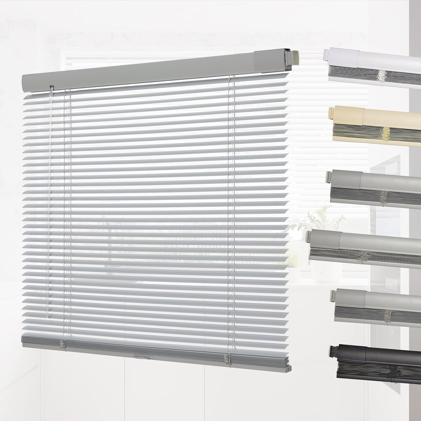 Persilux  Mini Blinds Cordless Venetian Blind Room Darkening Horizontal Window Blinds Protecting Privacy No Tools No Drill Mini Blinds for Office Bathroom Living Room Custom Size Bluish Grey