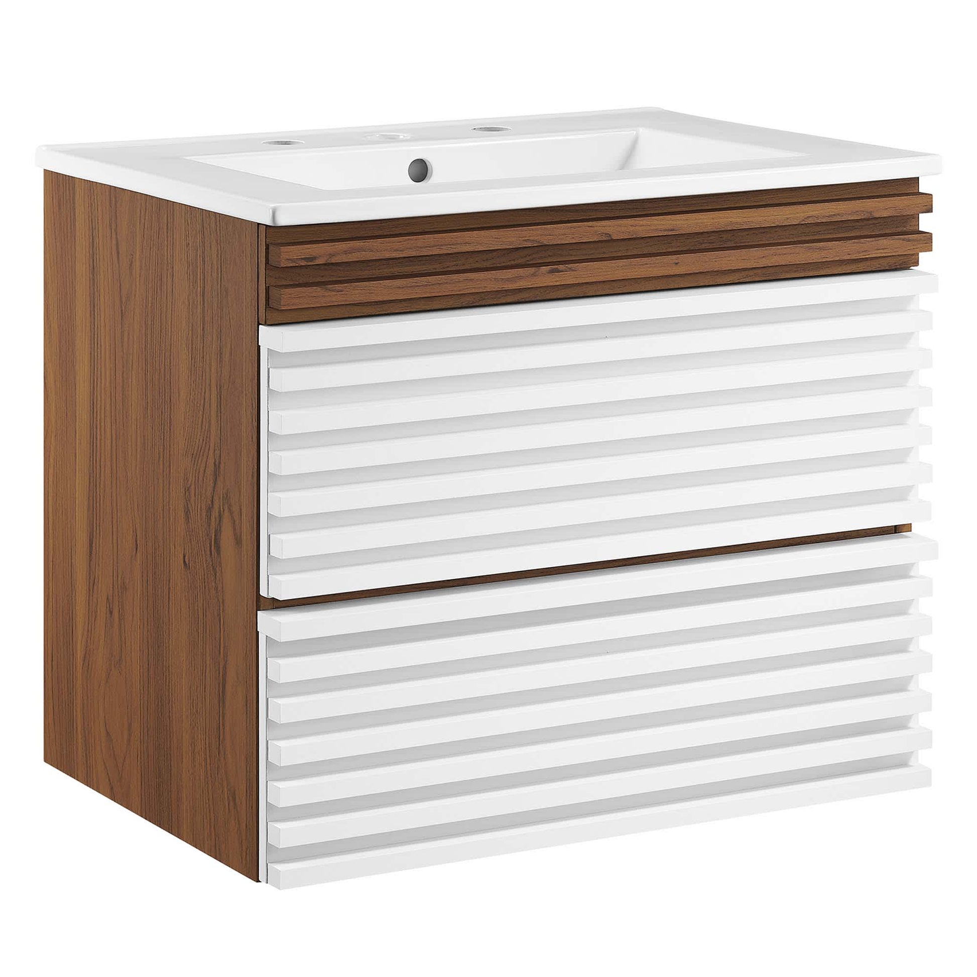 Modway  Render 24 Inch Wall-Mount Bathroom Vanity in White Walnut White