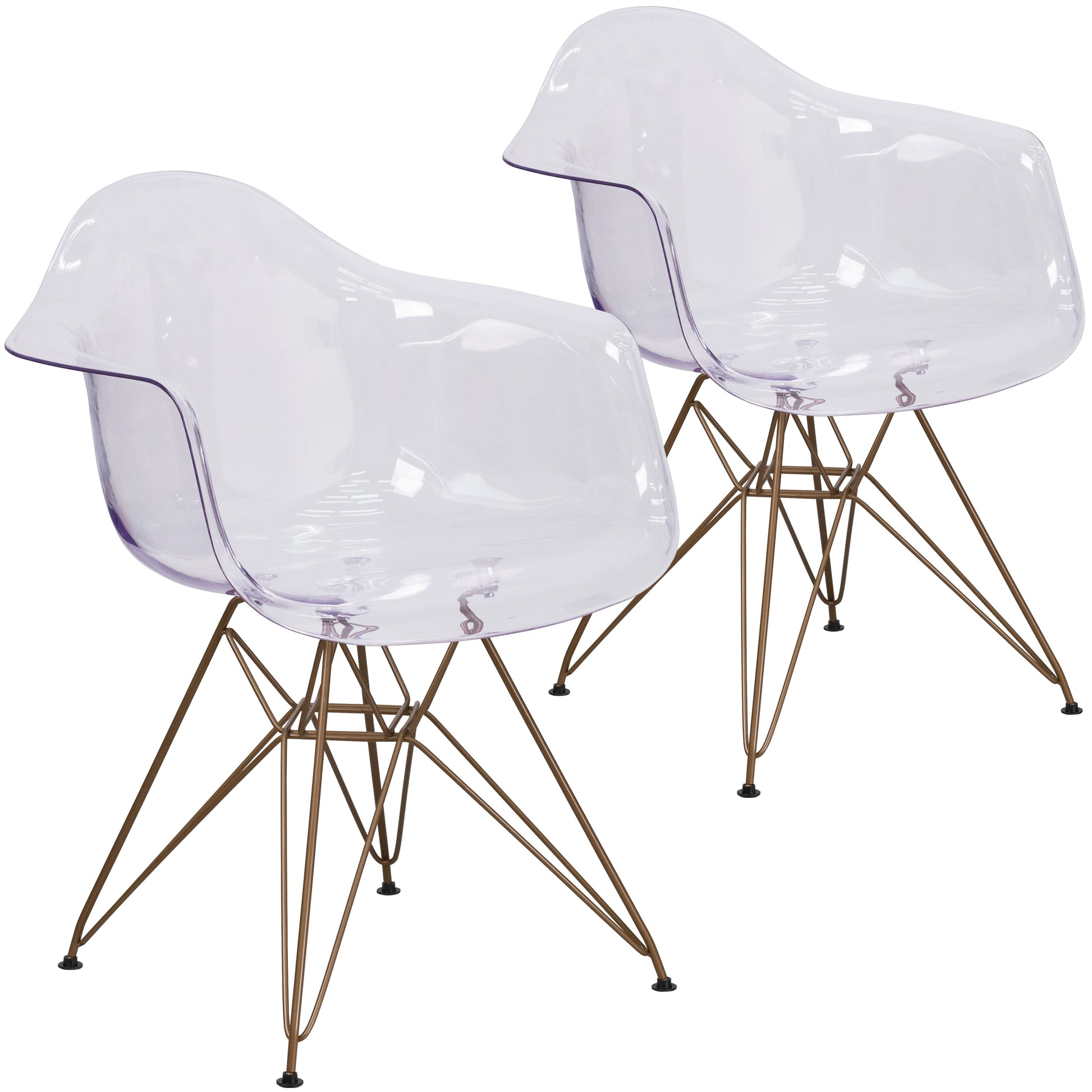 Flash Furniture Casper 2 Pack Allure Series Transparent Side Chair with Gold Base