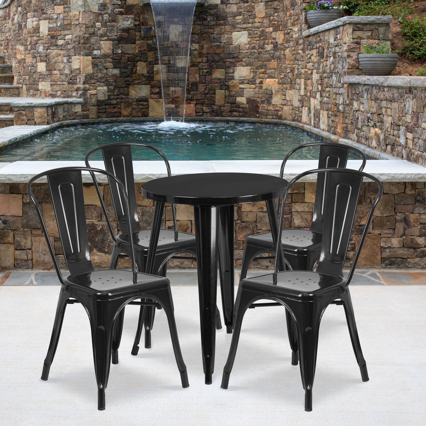 Flash Furniture Chauncey Commercial Grade 24-in Round Black Metal Indoor-Outdoor Table Set with 4 Cafe Chairs