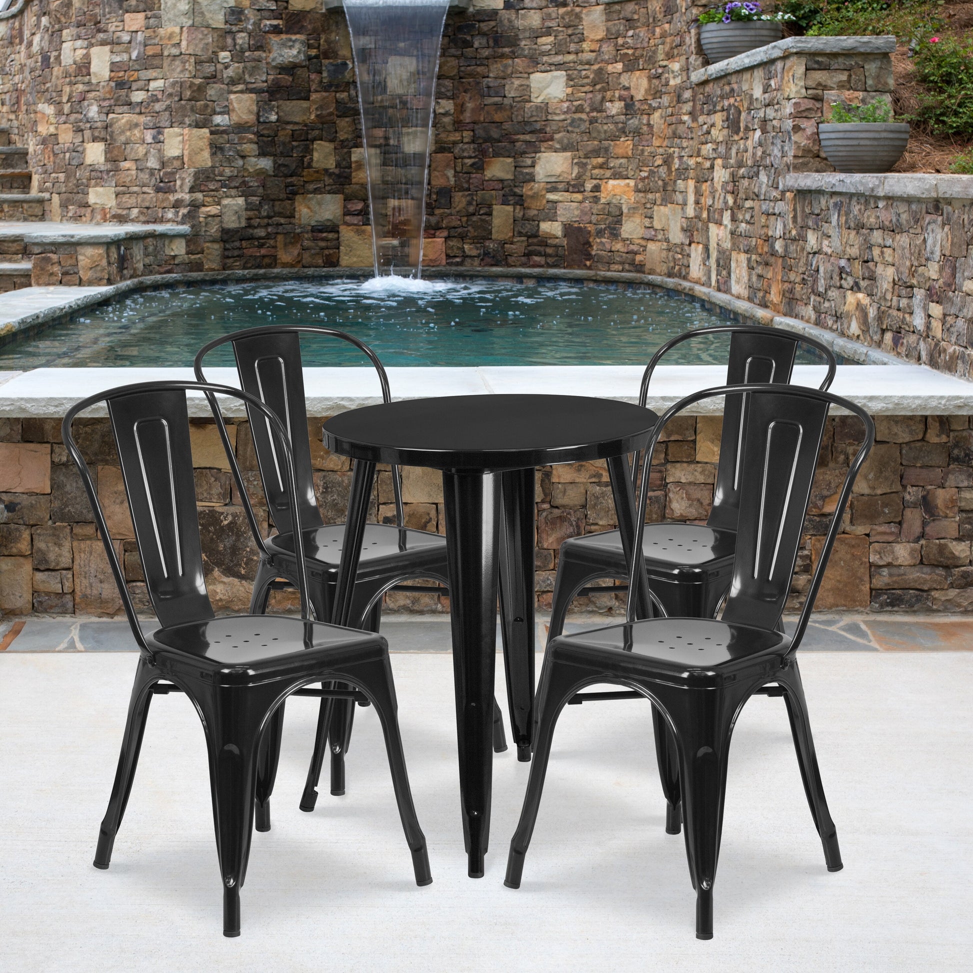 Flash Furniture Chauncey Commercial Grade 24-in Round Black Metal Indoor-Outdoor Table Set with 4 Cafe Chairs