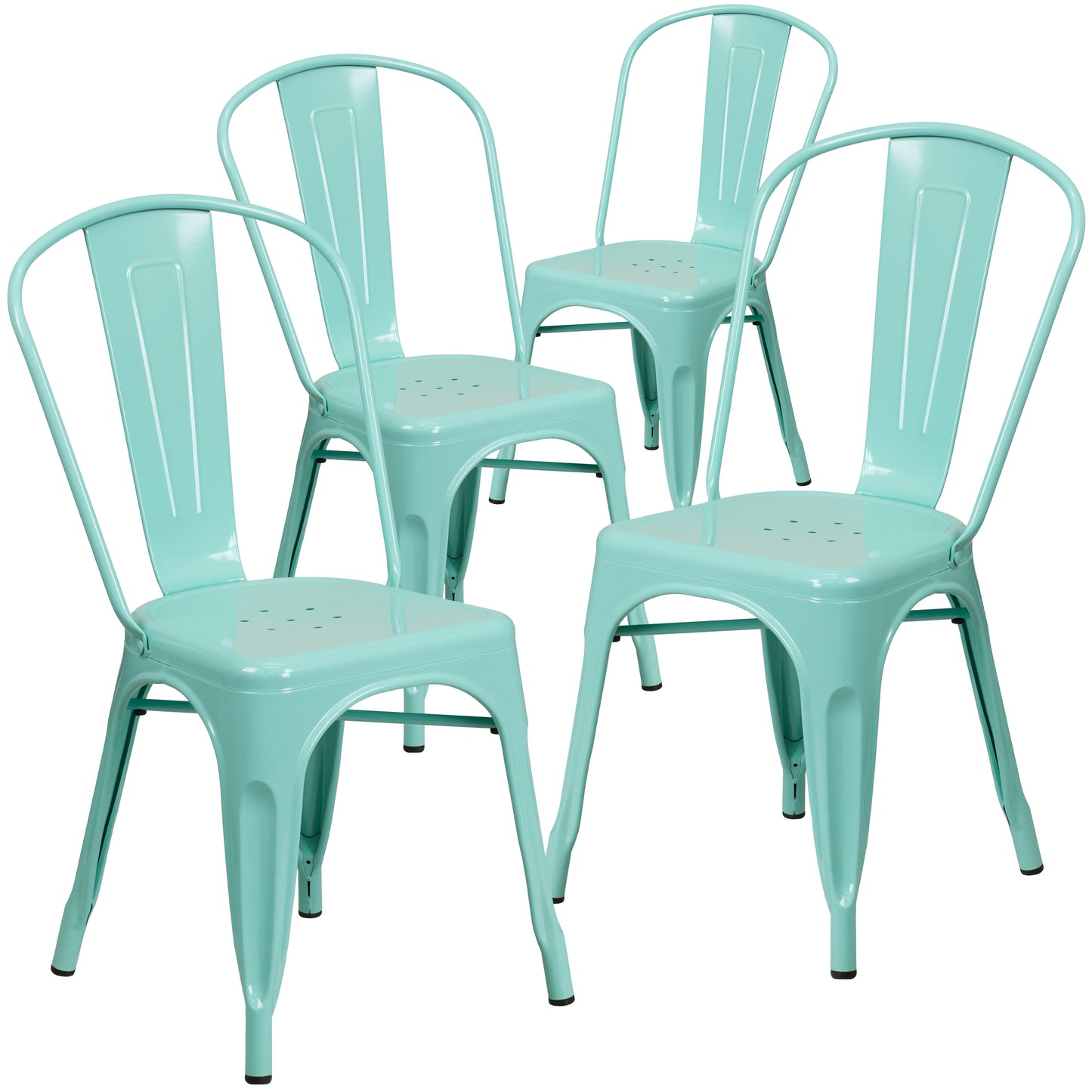 Emma + Oliver 4 Pack Mint Green Metal Indoor-Outdoor Stack Chair - Kitchen Furniture - Cafe Chair
