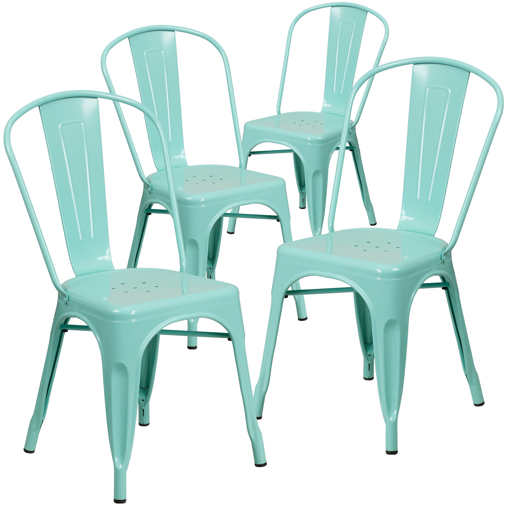 Emma + Oliver 4 Pack Mint Green Metal Indoor-Outdoor Stack Chair - Kitchen Furniture - Cafe Chair