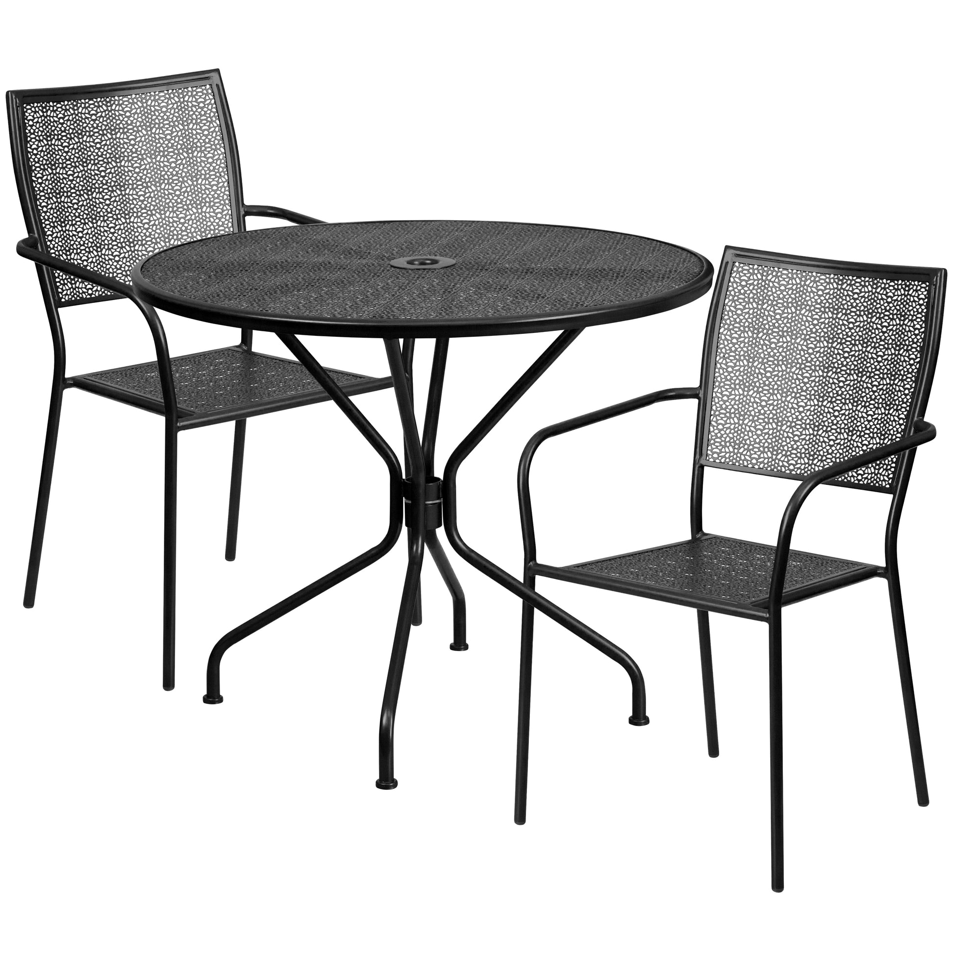 Flash Furniture Oia Commercial Grade 35.25-in Round Black Indoor-Outdoor Steel Patio Table Set with 2 Square Back Chairs