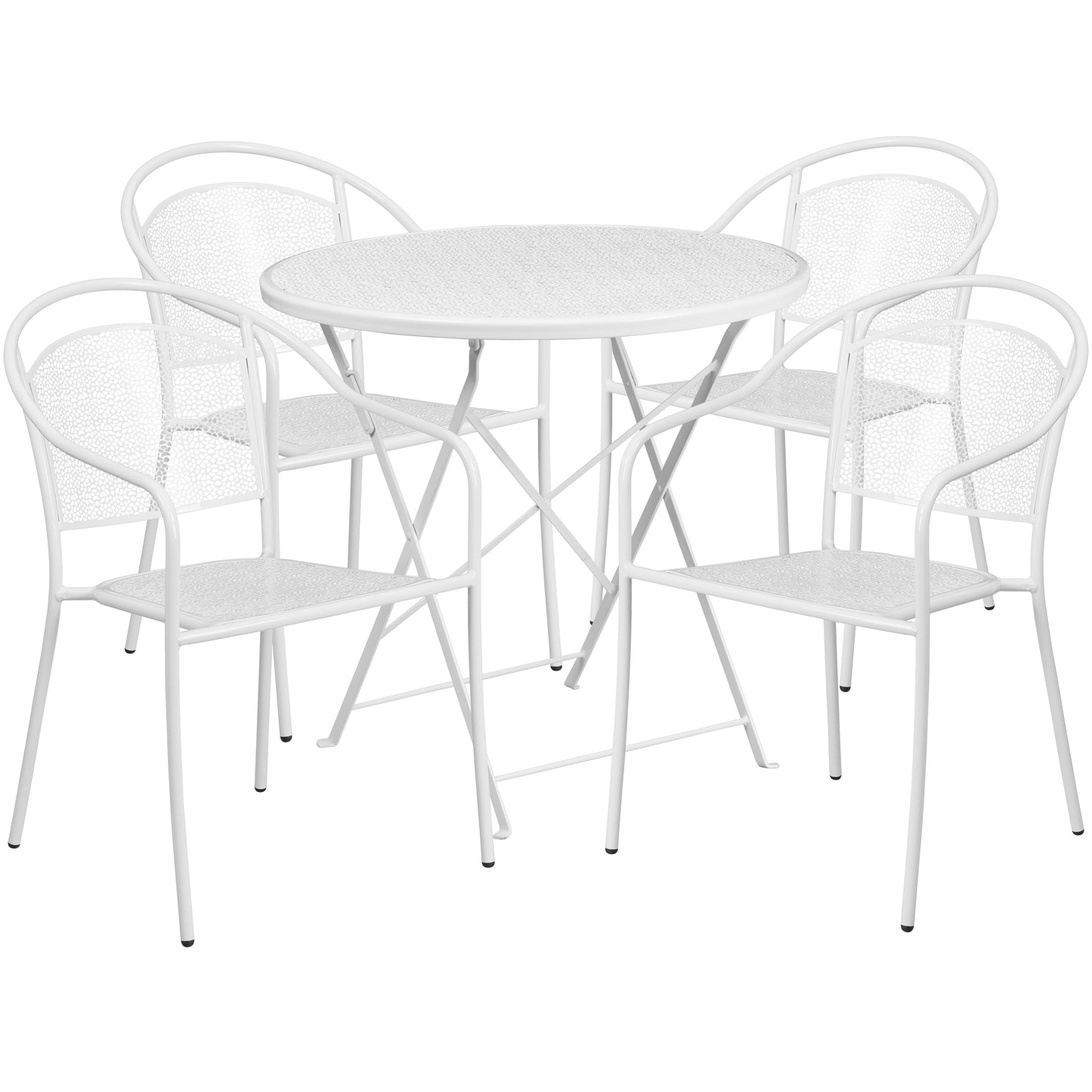 Flash Furniture Oia Commercial Grade 30-in Round White Indoor-Outdoor Steel Folding Patio Table Set with 4 Round Back Chairs