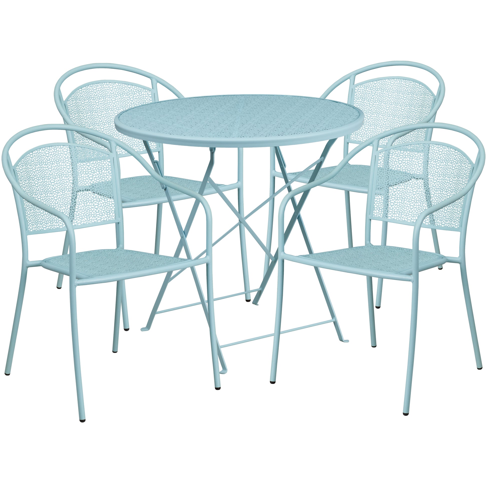 Flash Furniture Oia Commercial Grade 30-in Round Sky Blue Indoor-Outdoor Steel Folding Patio Table Set with 4 Round Back Chairs