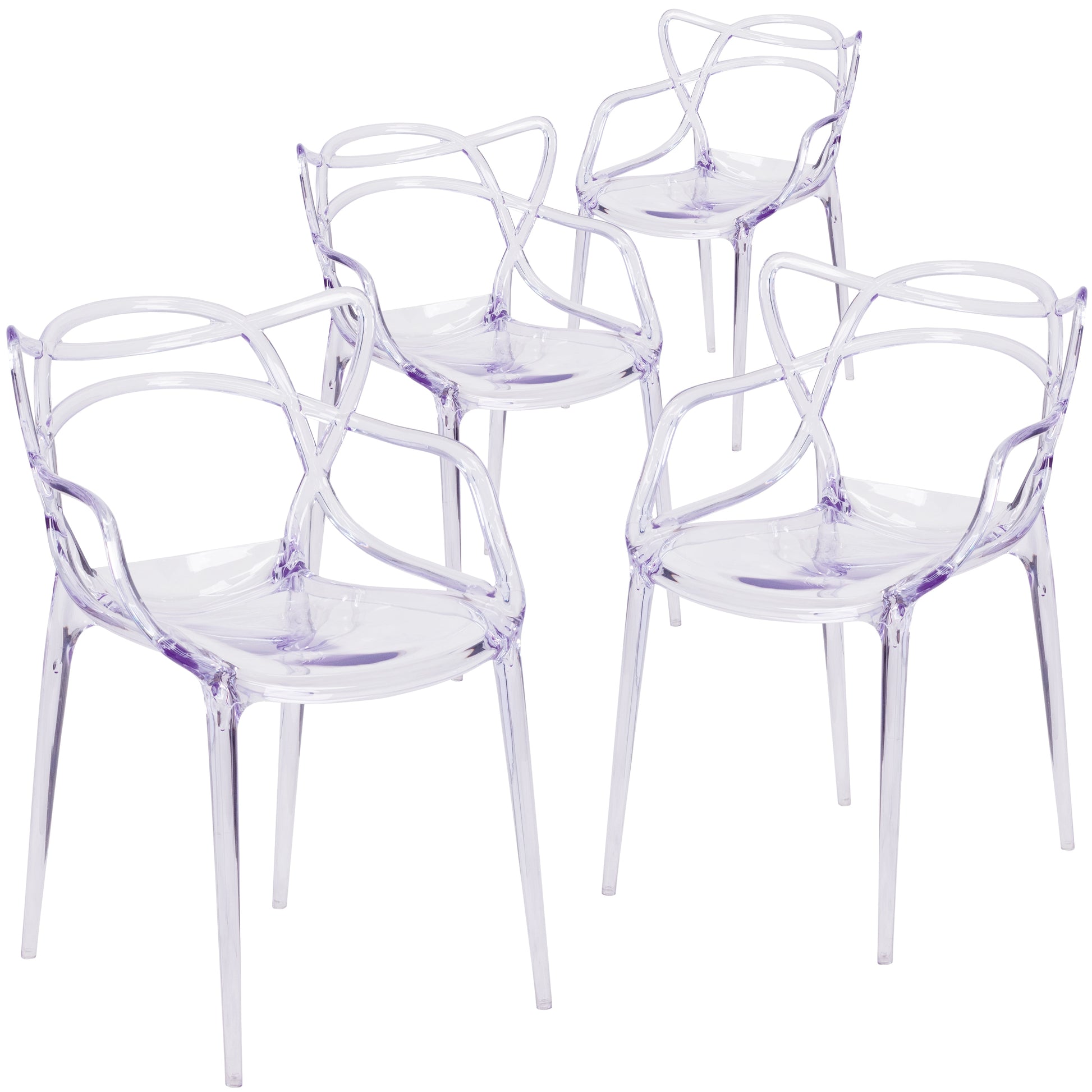 Emma + Oliver 4 Pack Transparent Fluid Style Stacking Side Chair - Accent and Side Chair
