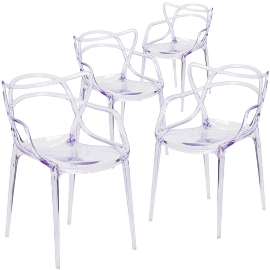 Emma + Oliver 4 Pack Transparent Fluid Style Stacking Side Chair - Accent and Side Chair
