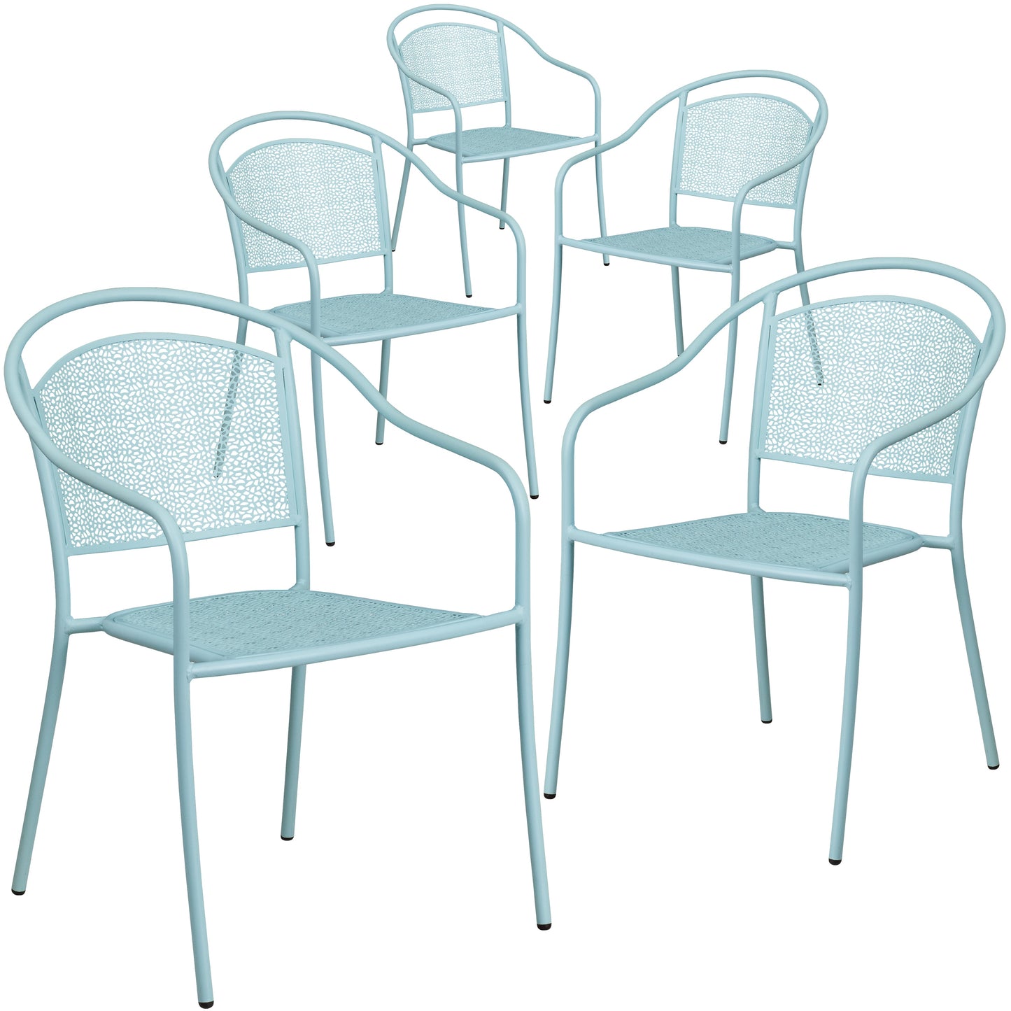 Emma + Oliver 5 Pack Sky Blue Indoor-Outdoor Steel Patio Arm Chair with Round Back - CafÃ© Chair