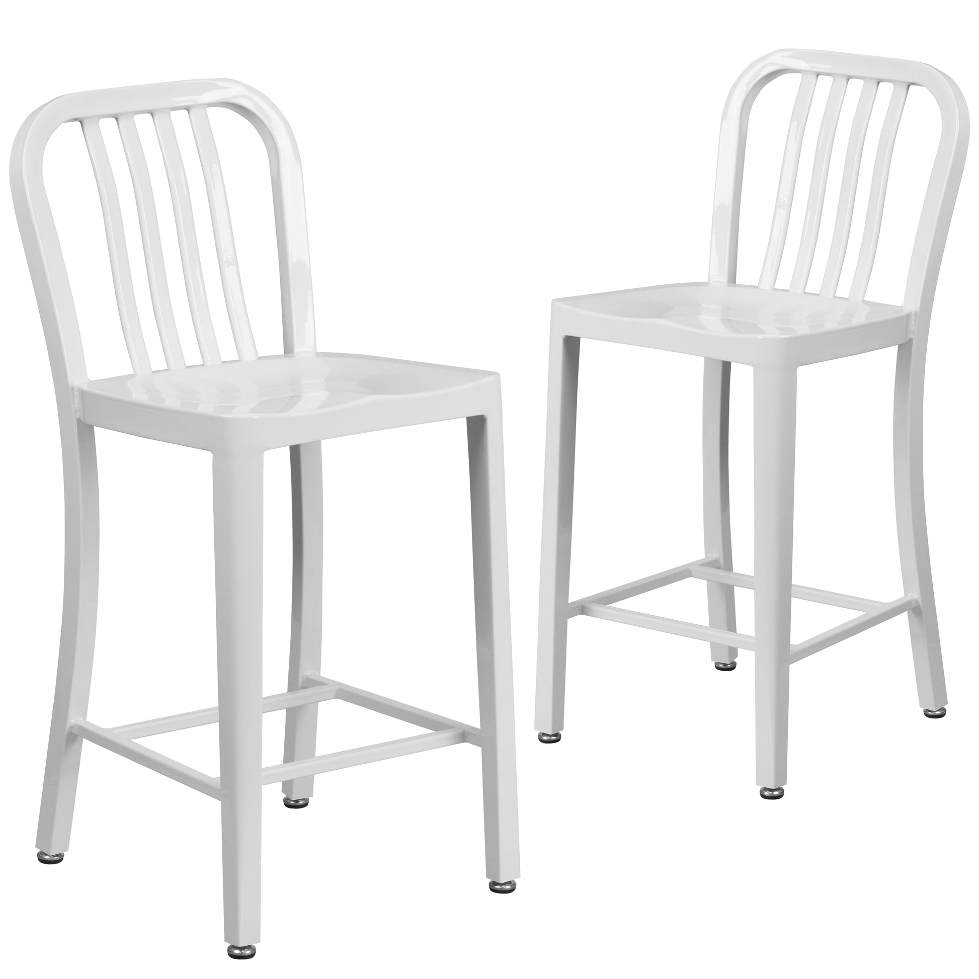 Flash Furniture Gael Commercial Grade 2 Pack 24-in High White Metal Indoor-Outdoor Counter Height Stool with Vertical Slat Back