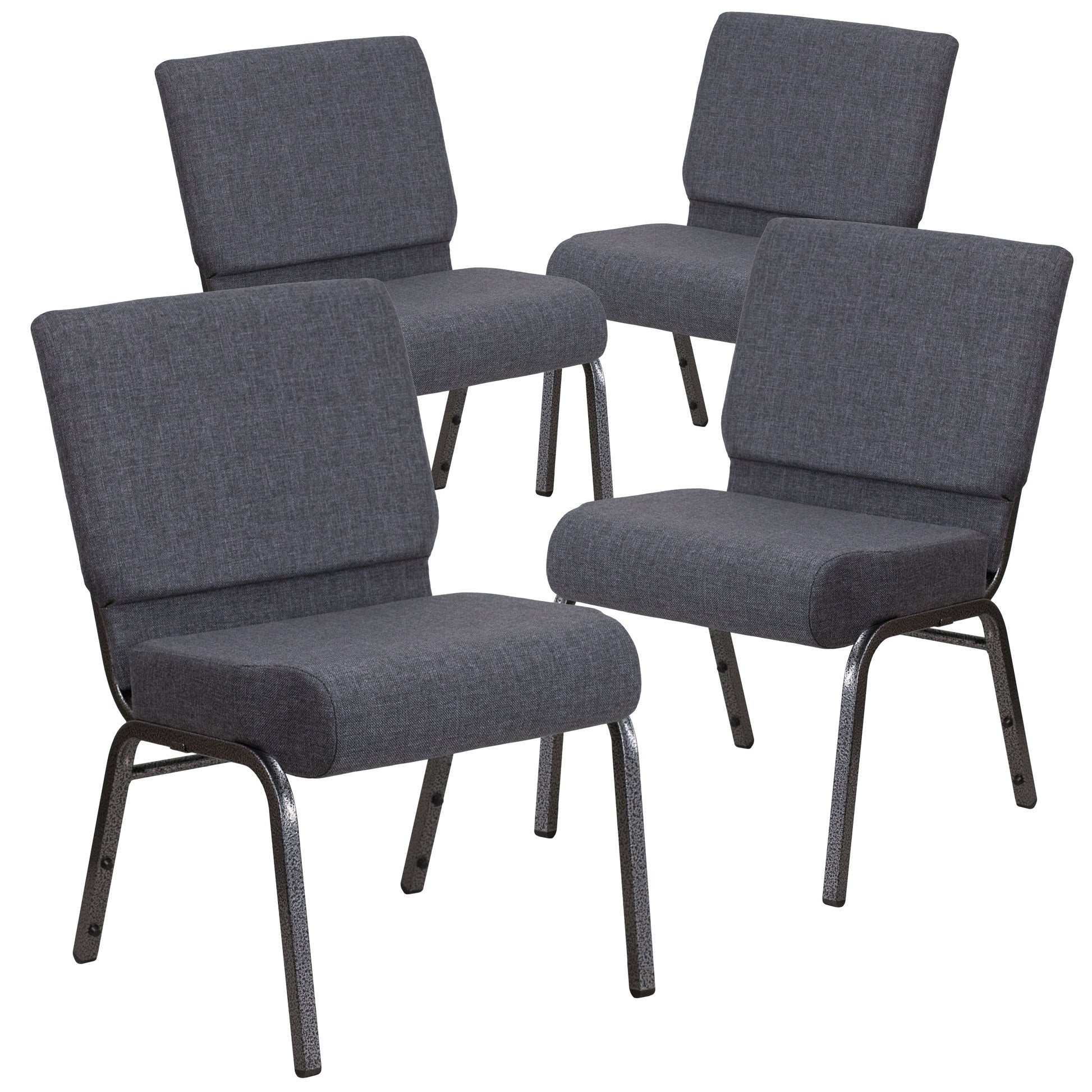 Emma + Oliver 4 Pack 21-in W Church Chair in Dark Gray Fabric - Silver Vein Frame