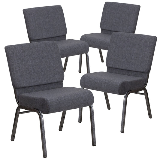 Emma + Oliver 4 Pack 21-in W Church Chair in Dark Gray Fabric - Silver Vein Frame