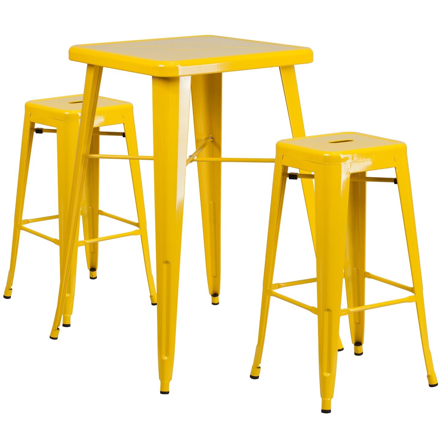 Emma + Oliver Commercial Grade 23.75SQ Yellow Metal Bar Table Set-2 Backless Stools