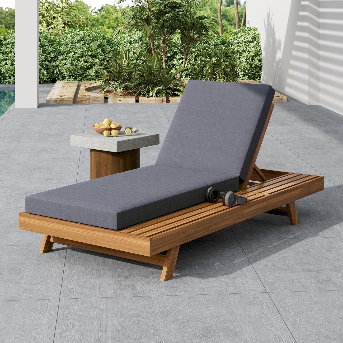 Christopher Knight Home Taylor Outdoor Acacia Wood Adjustable Chaise Lounge-Teak Finish and Dark Grey