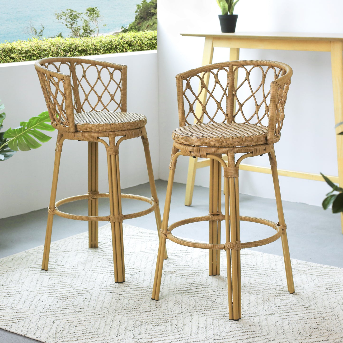 Christopher Knight Home Raynette Outdoor 28.75-inch Barstool (Set of 2)-Light Brown
