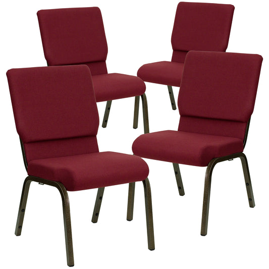 Flash Furniture 4 Pack HERCULES Series 18.5-in W Stacking Church Chair in Burgundy Fabric - Gold Vein Frame