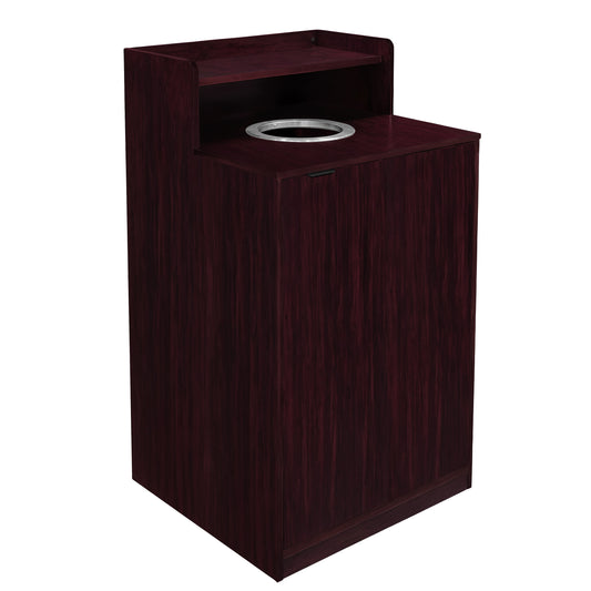 Flash Furniture Dell Commercial Grade Trash Receptacle Enclosure for 32 Gallon Trash Cans with 8-in Drop Hole and Upper Tray Shelf in Mahogany