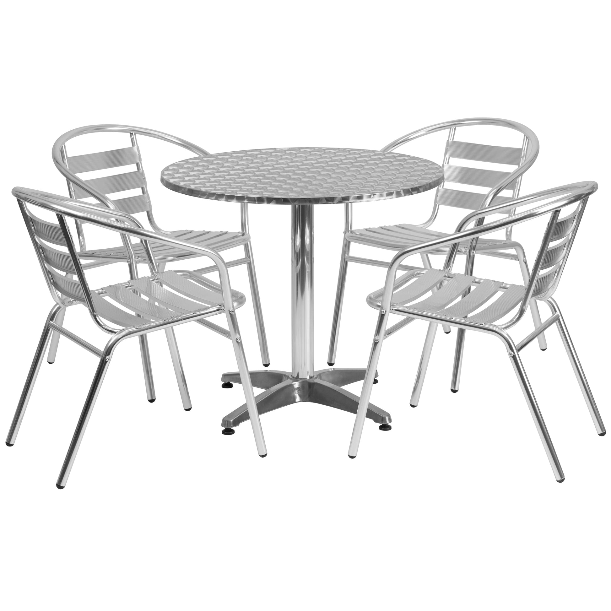 Flash Furniture Lila 31.5-in Round Aluminum Indoor-Outdoor Table Set with 4 Slat Back Chairs