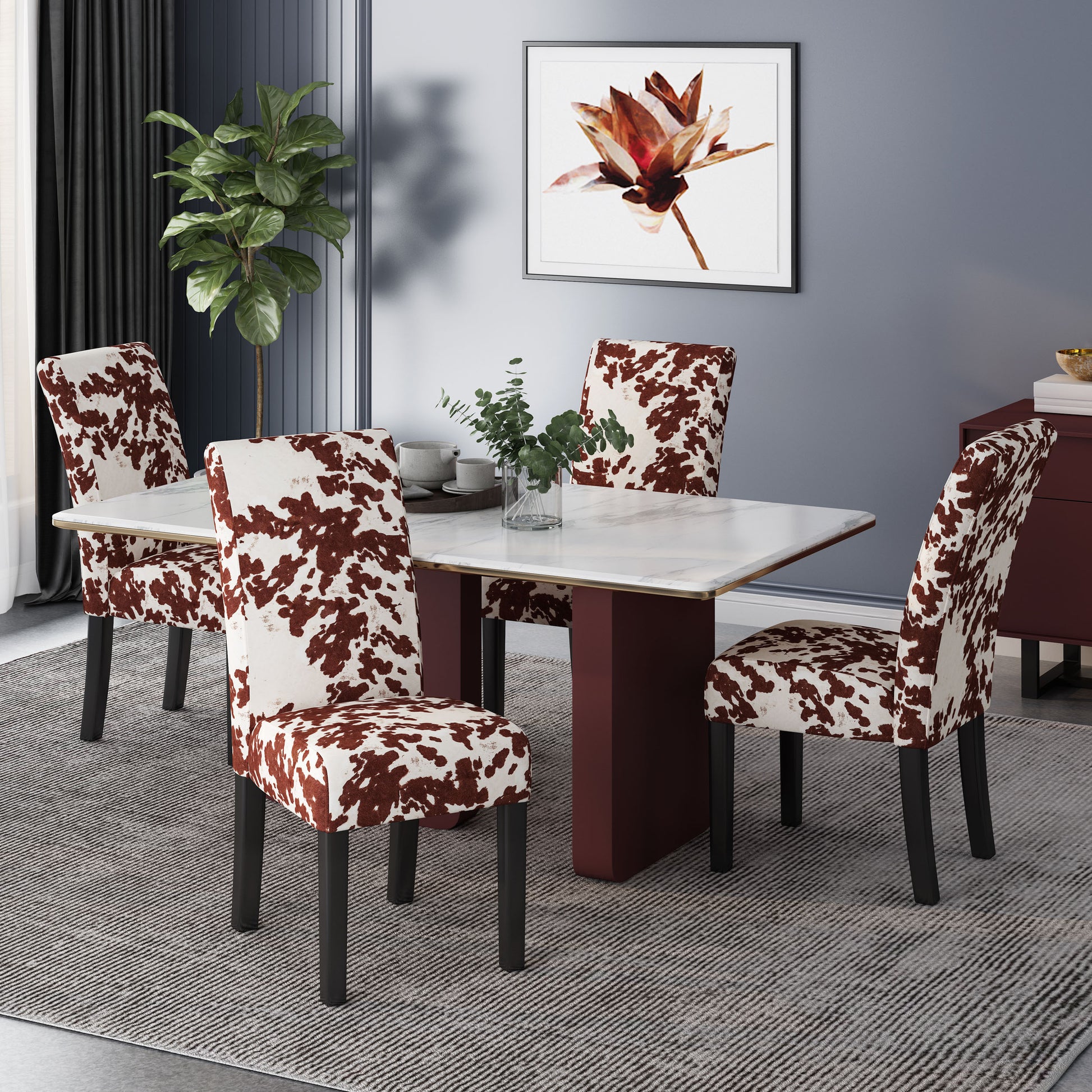 Christopher Knight Home Pertica Contemporary Velvet Dining Chairs Set of 4 Cow Print
