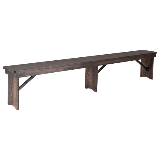 Flash Furniture HERCULES 8-ft x 12-in Antique Rustic Mahogany Solid Pine Folding Farm Bench with 3 Legs