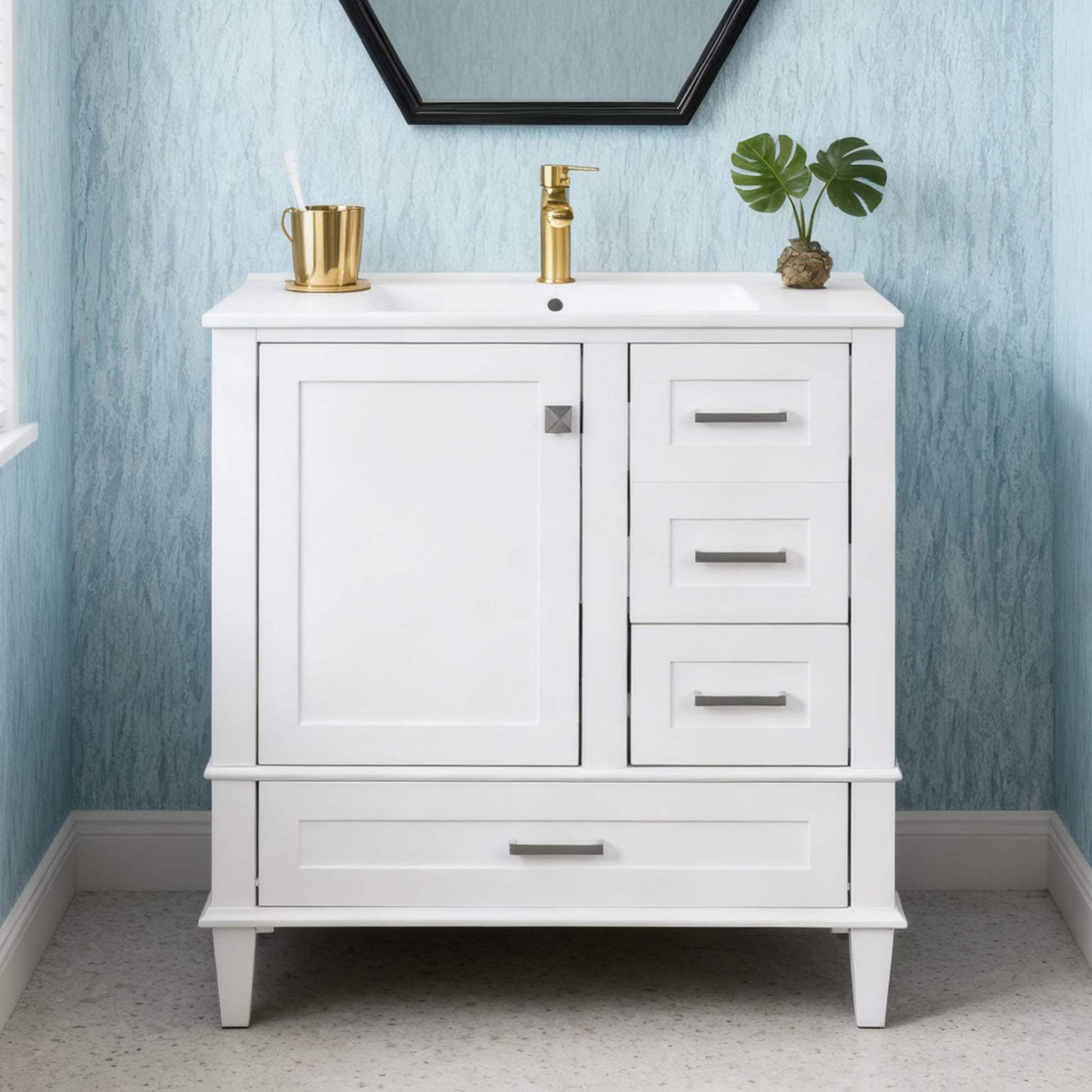 Homy Casa 30 Inch Bathroom Vanity with Ceramic Sink White Single Basin Storage Cabinet with Drawers for Bathroom