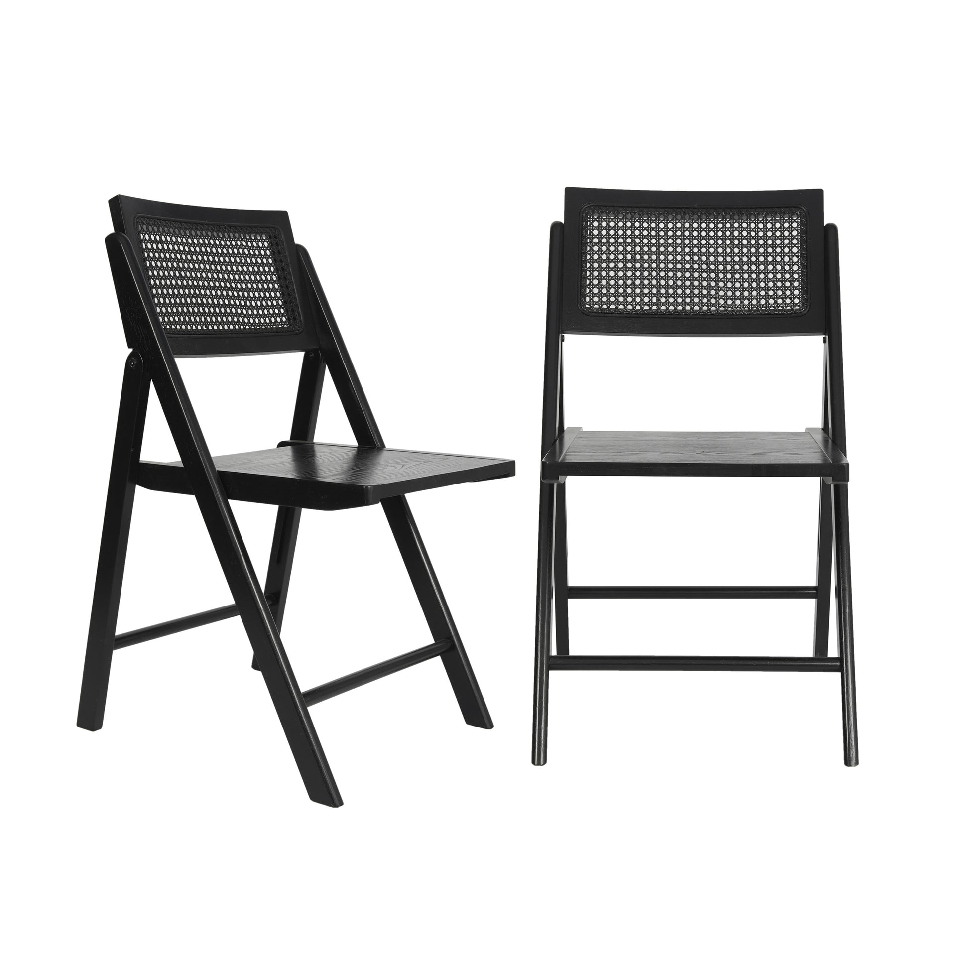 Flash Furniture Galene Set of 2 Cane Rattan Folding Chairs with Solid Wood Frame and Seat and Ventilated Back; Perfect for Events or Additional Seating; Natural/Black