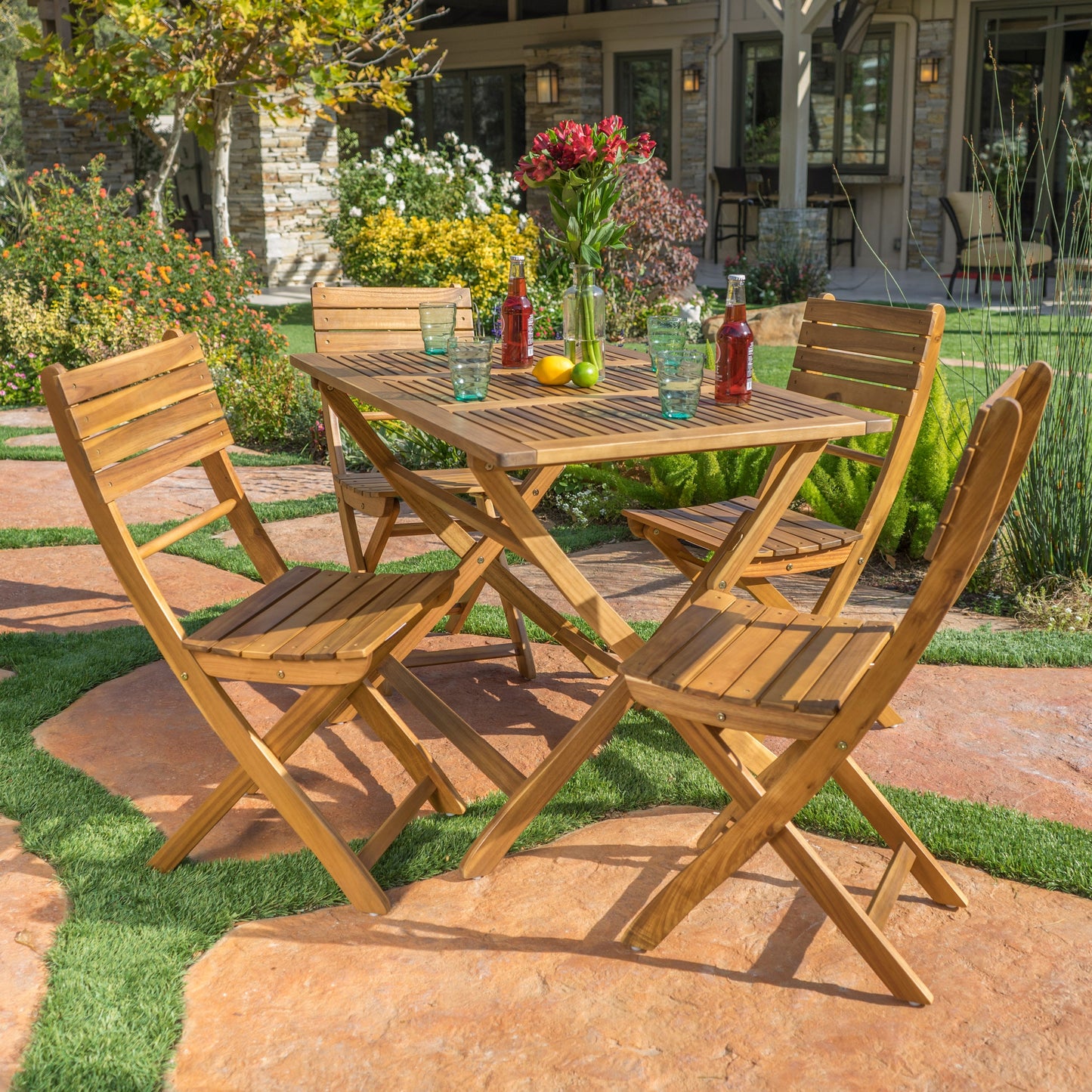 Christopher Knight Home Positano Outdoor Acacia Wood Foldable Dining Set Natural