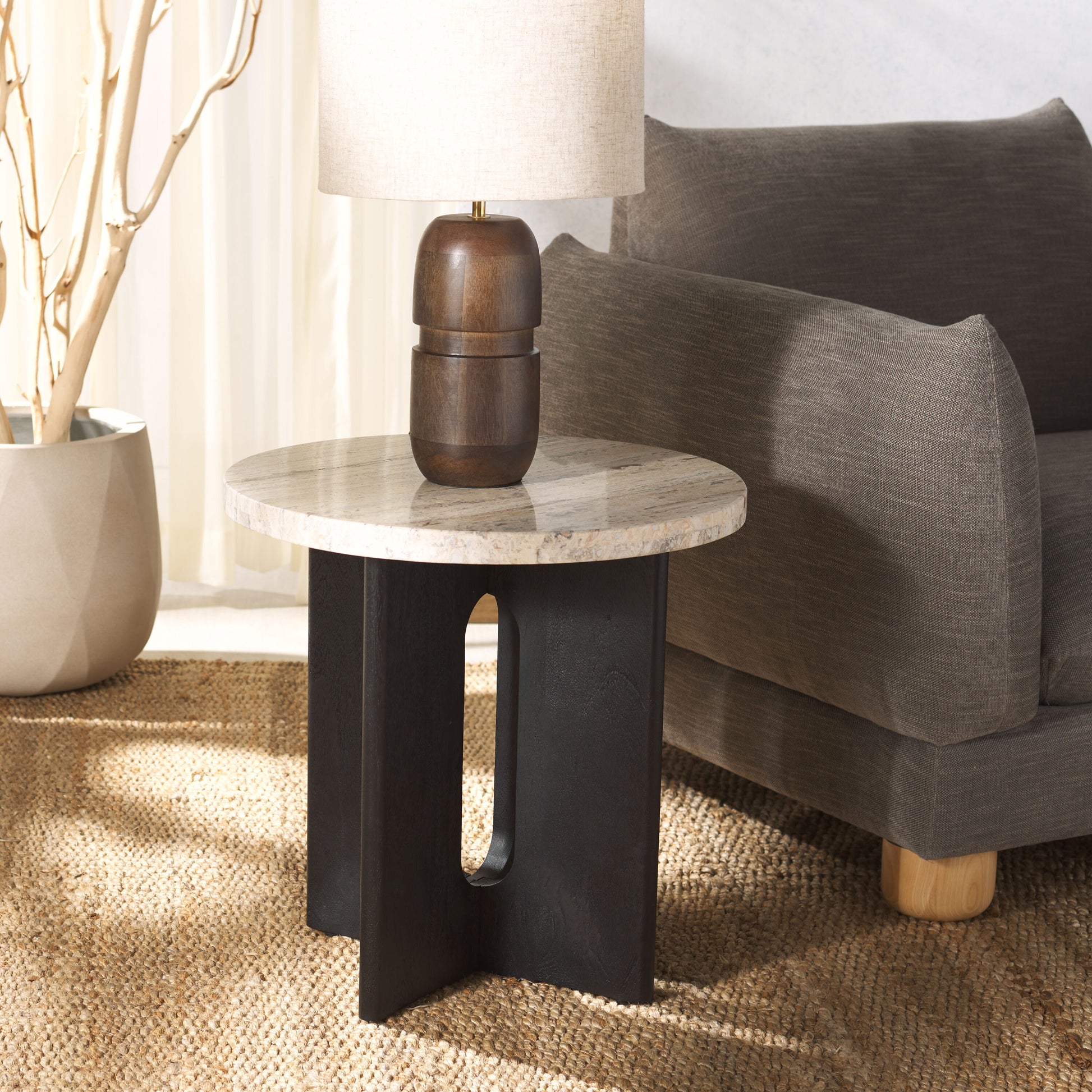 Safavieh  Shayna Modern Style Travertine Accent Table/Travertine/Black