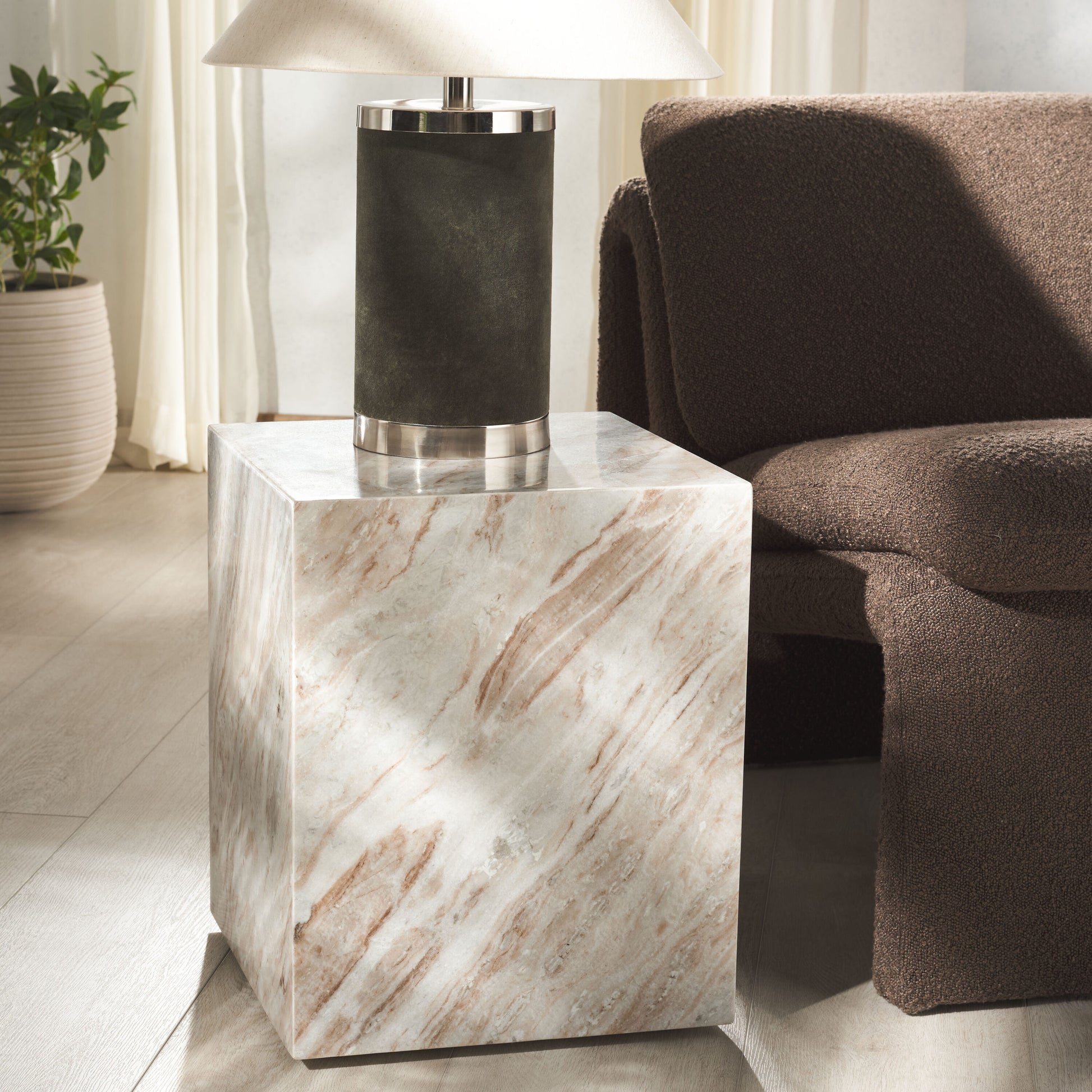 Safavieh  Katharina Modern Style Marble Plinth Accent Table/Brown/White