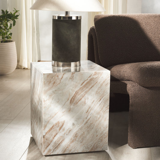 Safavieh  Katharina Modern Style Marble Plinth Accent Table/Brown/White