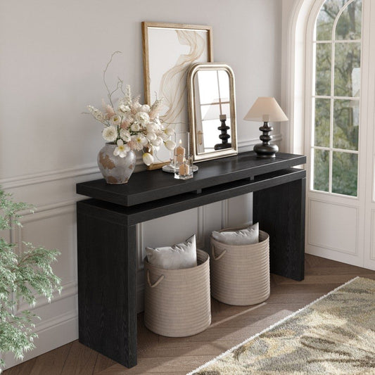 Coolbibila Black Farmhouse Console Table with Double Board Design and Solid Wood Frame for Entryway or Hallway