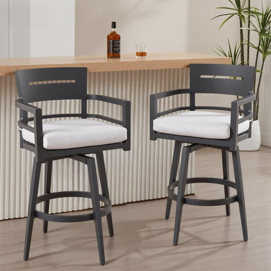 Coolbibila Indoor Swivel Bar Stools Set of 2 with Aluminum Frame and Silver Cushions Modern Counter Chairs