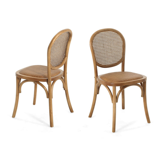 Rbied Outdoor Dining Chairs Set of 2 Light Brown Slat Back Birch Wood Frame in Black Finish