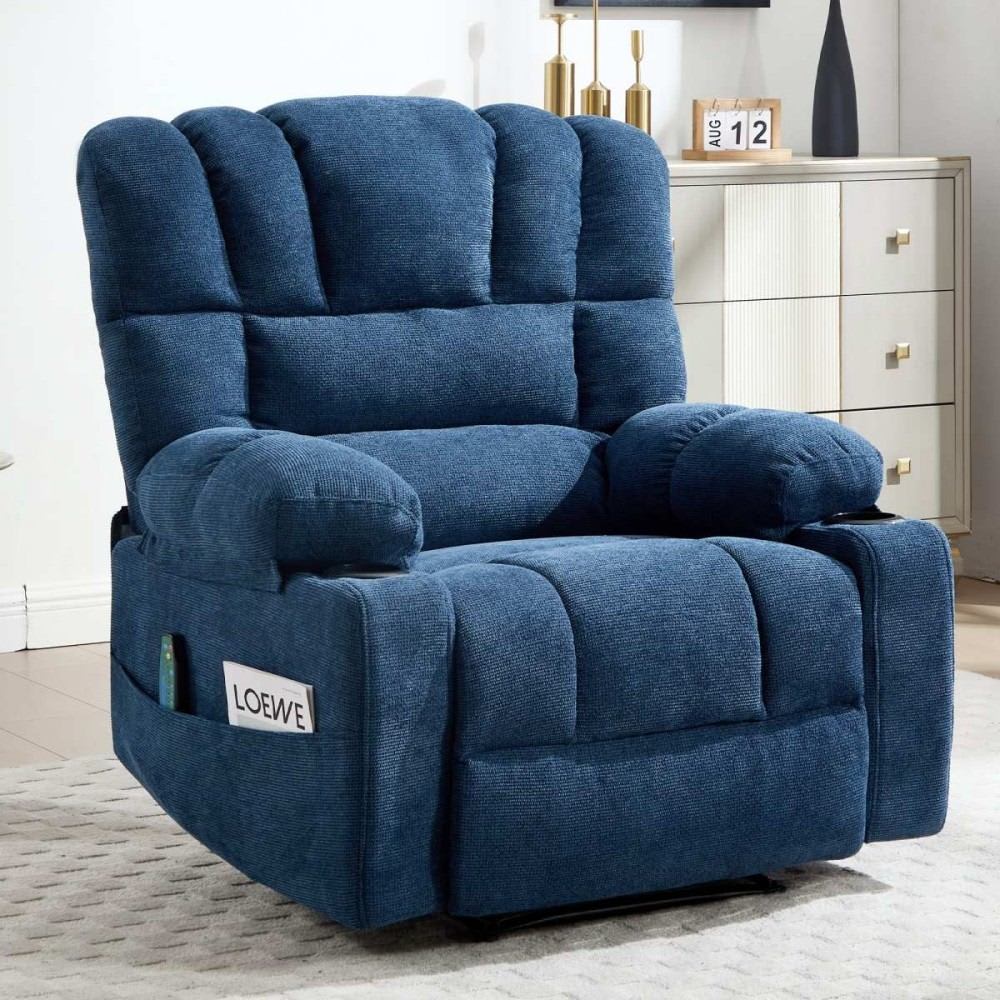 Coolbibila Blue Chenille Upholstered Manual Recliner Chair with 8 Point Vibration Massage for Living Room