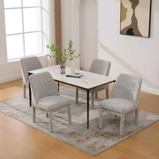 Coolbibila Set of 4 White Black Armless Chenille Upholstered Dining Chairs with Rubberwood Legs for Dining Room