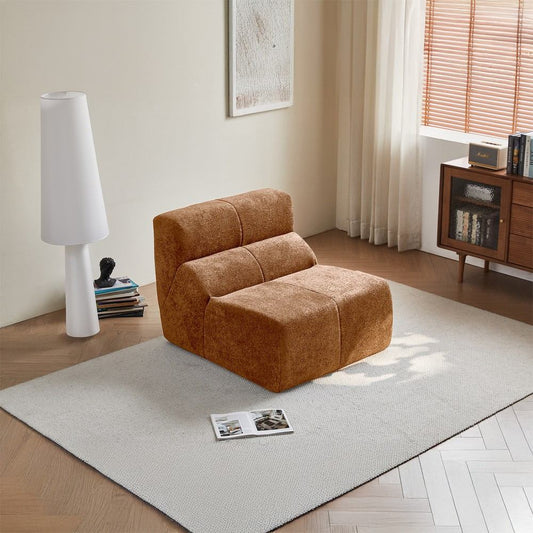 Coolbibila Brown Velvet Upholstered Single Sofa Chair with Cushion Modern Living Room Armless Accent Chair