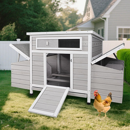 Tatayosi Large Wooden Chicken Coop Outdoor Hen House Poultry Cage for Outdoor with 2 Sides Nesting Boxes