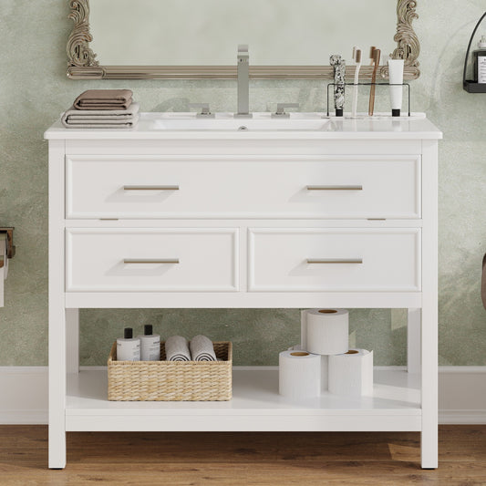 Dexmalle  36-in White Modern Freestanding Single Sink Bathroom Vanity with White Ceramic Top