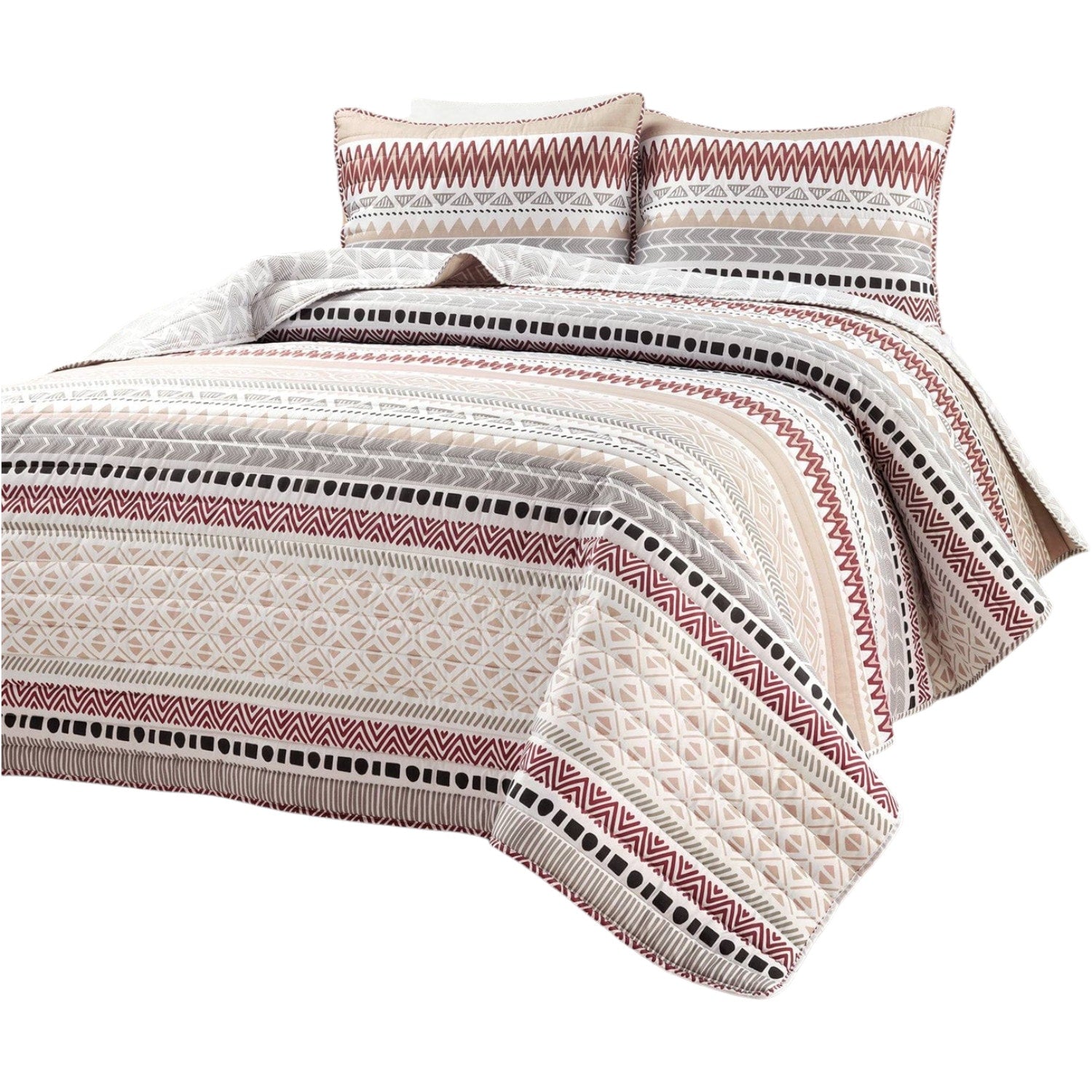 Slickblue Reversible 3-Piece Red Chevron Stripe Full/Queen Quilt Set â€“ Soft Cotton Lightweight Summer Bedding - Perfect for Guest or Master Bedroom