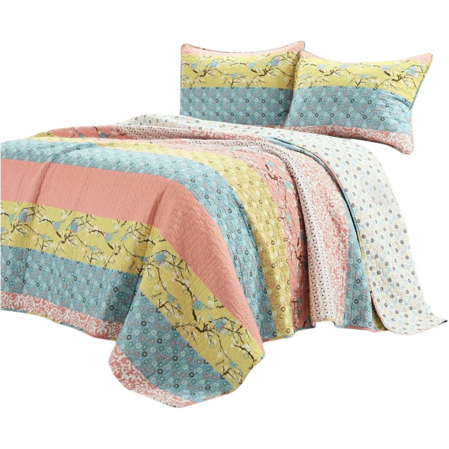 Slickblue Boho Style 3-Piece-Multicolor King / Full-Queen Reversible Cotton Quilt Set â€“ Lightweight Summer Bedding for Bedroom