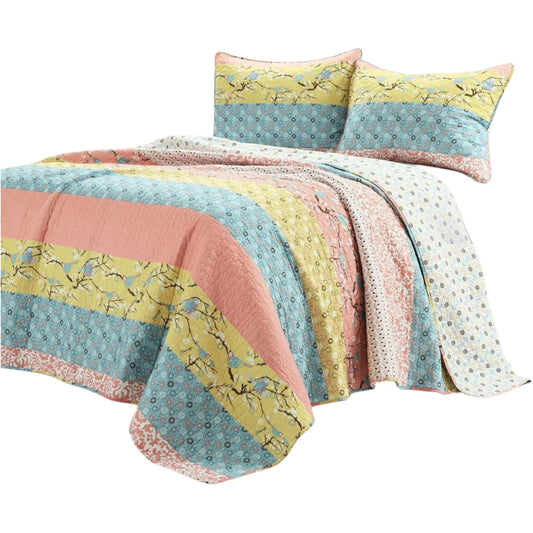 Slickblue Boho Style 3-Piece-Multicolor King / Full-Queen Reversible Cotton Quilt Set â€“ Lightweight Summer Bedding for Bedroom