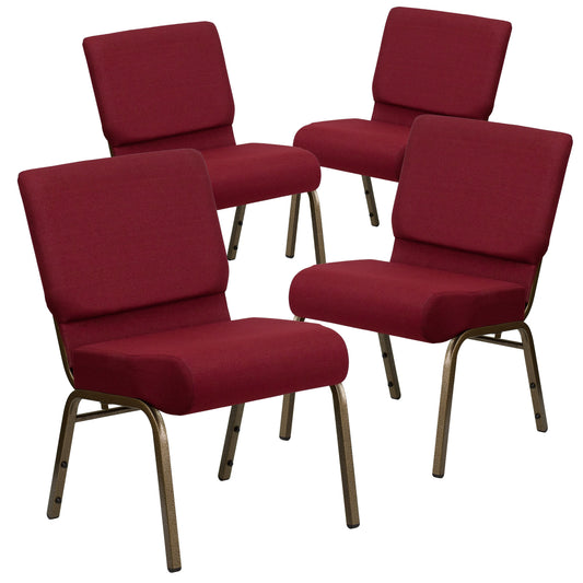 Flash Furniture 4 Pack HERCULES Series 21-in W Stacking Church Chair in Burgundy Fabric - Gold Vein Frame