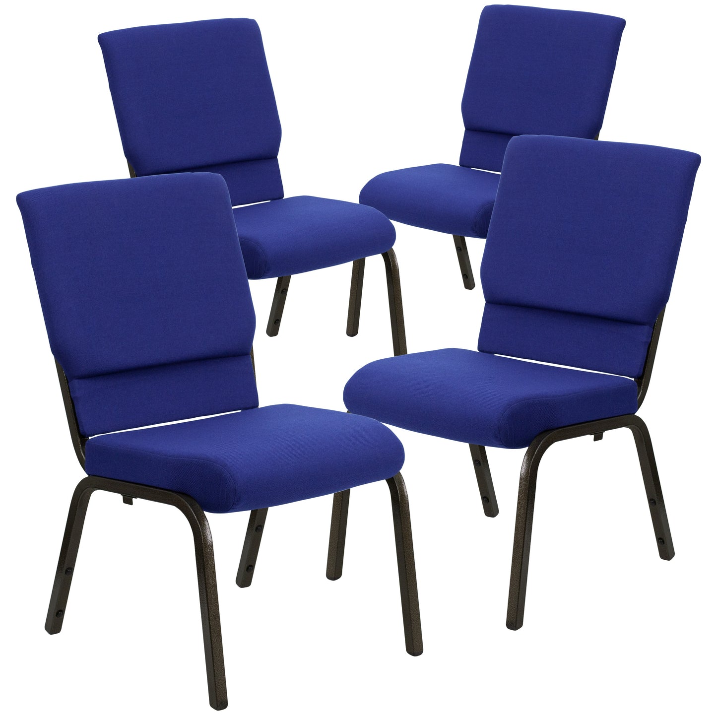 Flash Furniture 4 Pack HERCULES Series 18.5-in W Stacking Church Chair in Navy Blue Fabric - Gold Vein Frame